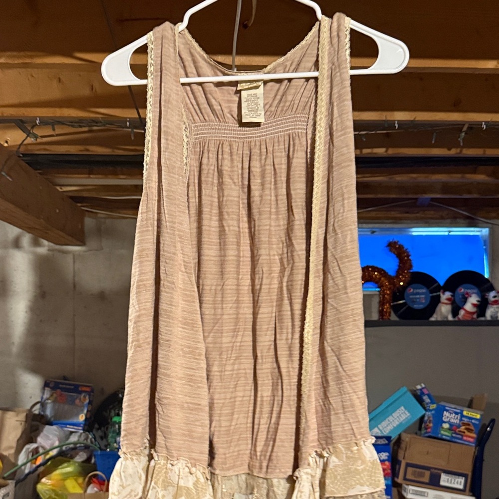 Daytrip Taupe Knit Top with Lace Detail